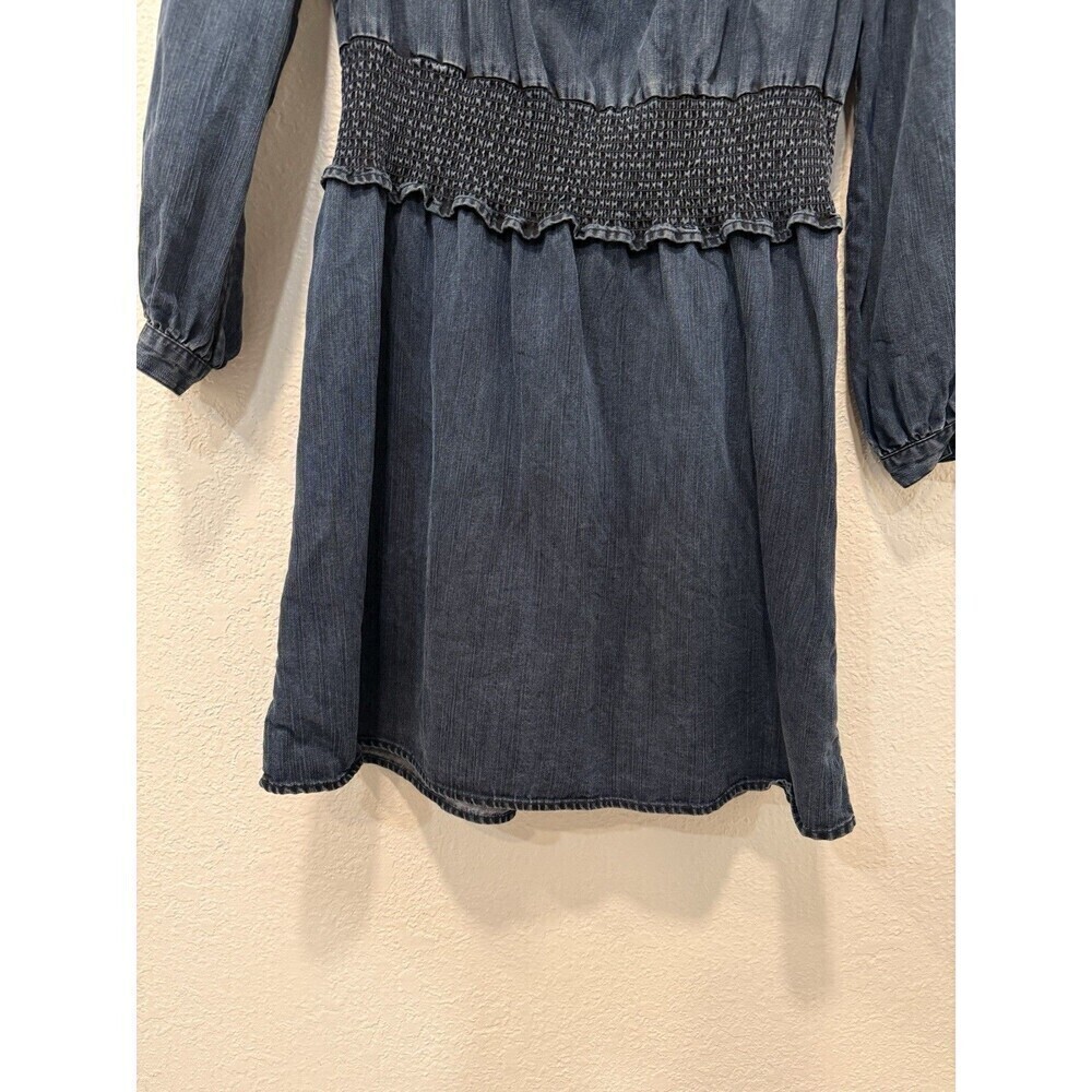 Rails Amina Smocked Flutter Sleeve Chambray Mini Dress Dark Vintage Flouncy Sz S - Picture 5 of 8